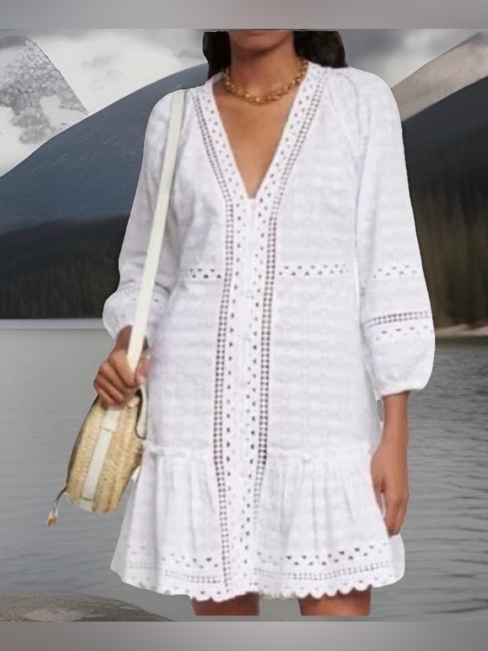 Veronica Beard DAEJA White Eyelet V-Neck Mini Dress⭐️ - Picture 2 of 16